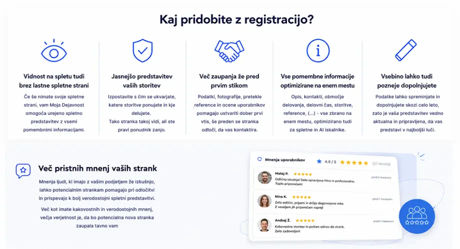 Kaj pridobite z registracijo na portalu Moja Dejavnost