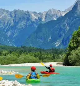 Kayaking on river soca