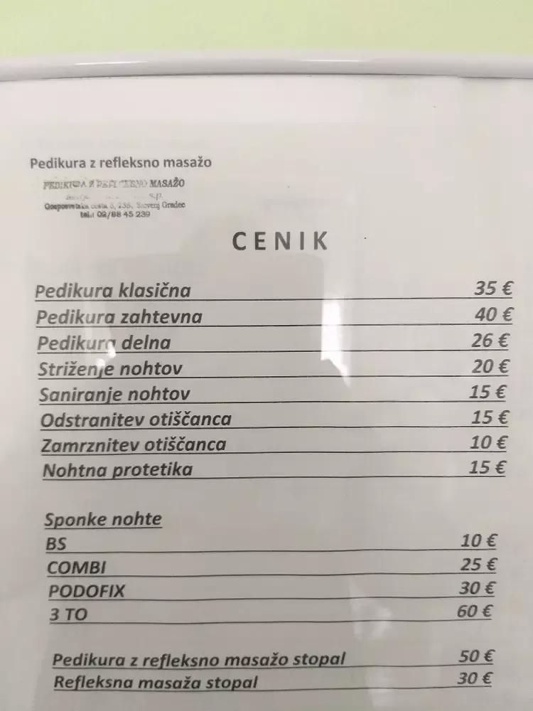 Cenik pedikerskih storitev