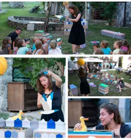 Zabaven kolaž z deklico Olivijo, ki skozi igro in ustvarjanje raziskuje čarobni svet lutk ter zgodb.